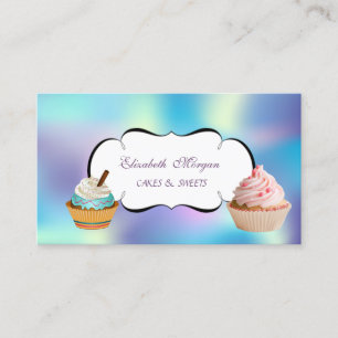 Modern Cute Adorable Cupcake Bakery Holographic Business Card