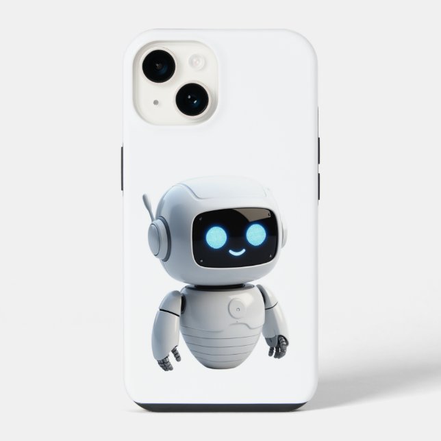 Modern Cute AI Robot Minimalist White iPhone Case (Back)