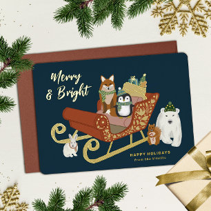 Modern Cute Animal Friends and Sleigh Christmas