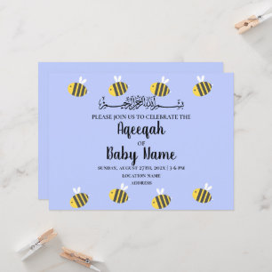 Modern Cute Bee Theme Aqeeqah Invitation Card