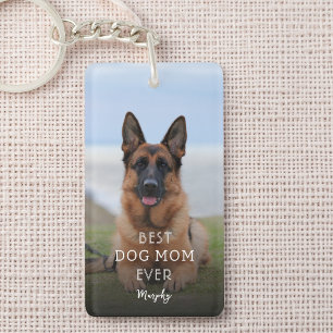 Modern Cute Best Dog Mum Ever Personalised Photo Key Ring