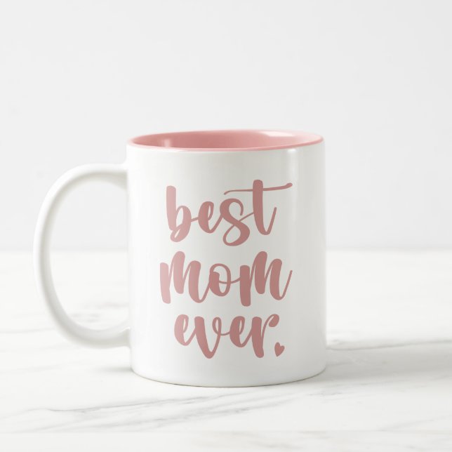 Modern Cute Best Mum Ever Kids Names Photo | Pink Two-Tone Coffee Mug (Left)