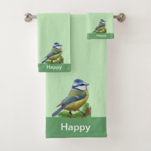 Modern Cute Bird on Light Green Bath Towel Set