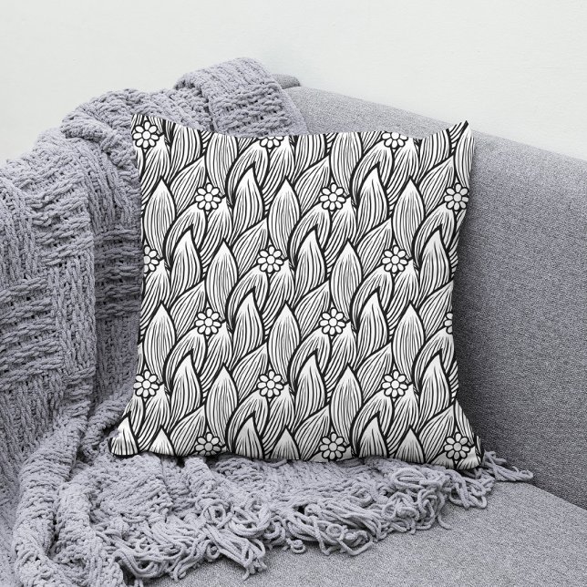  Modern & Cute Black And White Hippie Daisy Floral Cushion (Creator Uploaded)