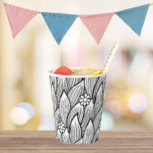 Modern & Cute Black And White Hippie Daisy Floral Paper Cups
