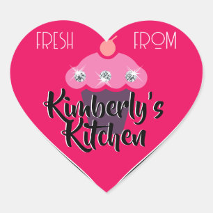 Modern Cute Black Pink Glitter Rhinestone Cupcake Heart Sticker