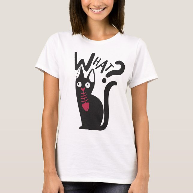 Modern Cute Black White Red Cat Mum Joke Cartoon T-Shirt (Front)