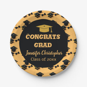 Modern Cute Black & Yellow Graduation 2026 Paper Plate