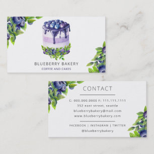 Modern Cute Blueberry Cake Bakery Pastry Chef Business Card