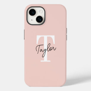 Modern Cute Blush Pink Monogram Name Girly Script iPhone 14 Case