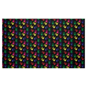 Modern Cute Bright Colourful Hand Prints In Black Fabric