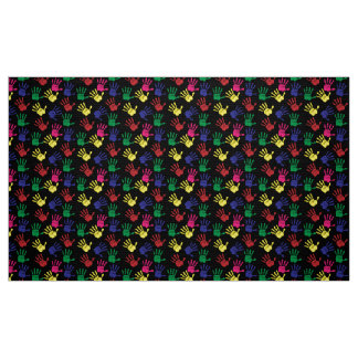 Modern Cute Bright Colourful Hand Prints In Black Fabric