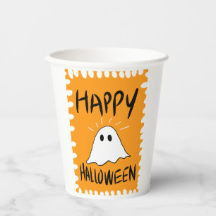 Modern Cute Cartoon Ghost Orange Halloween Paper Cups