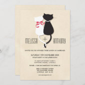 Modern Cute Cat Couple Monogram Wedding Invite (Front/Back)