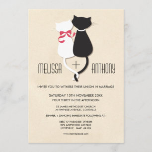 Modern Cute Cat Couple Monogram Wedding Invite
