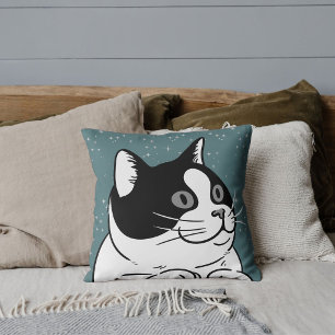 Modern Cute Cat Lover Pet Friend Kitten Dusty Blue Cushion