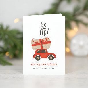 Modern Cute Chic Christmas Gift Red Car Holiday Card