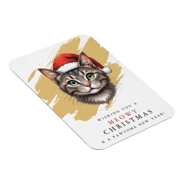 Modern Cute Christmas Cat with Santa Hat Magnet (Right Side)