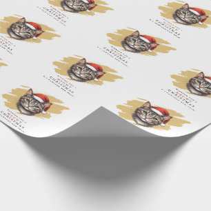 Modern Cute Christmas Cat with Santa Hat Wrapping Paper