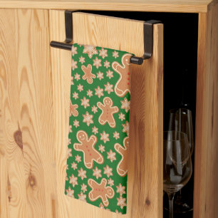 Modern Cute Christmas Gingerbread Man Pattern  Tea Towel