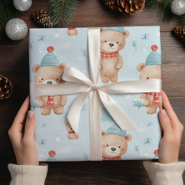 Modern Cute Christmas Teddy Bear Wrapping Paper (Creator Uploaded)