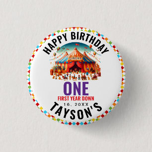 Modern Cute Circus Carnival 1st Birthday 3 Cm Round Badge