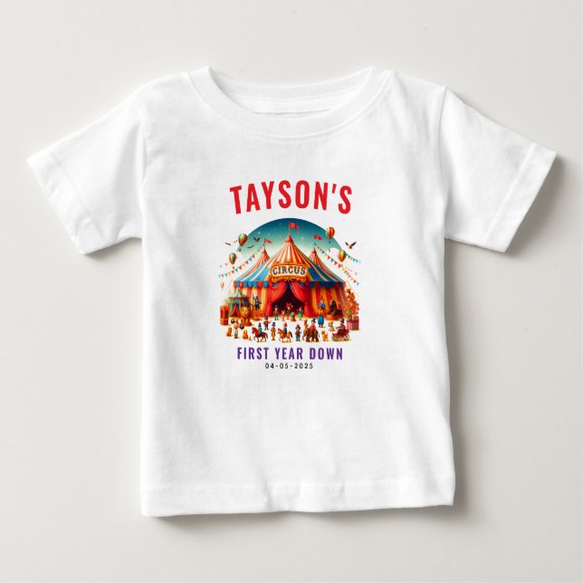 Modern Cute Circus Carnival 1st Birthday Baby T-Shirt (Front)