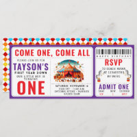 Modern Cute Circus Carnival 1st Birthday Ticket 