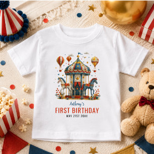 Modern Cute Circus Carnival Festival 1st Birthday Baby T-Shirt