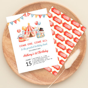 Modern Cute Circus Carnival Festival 1st Birthday Invitation