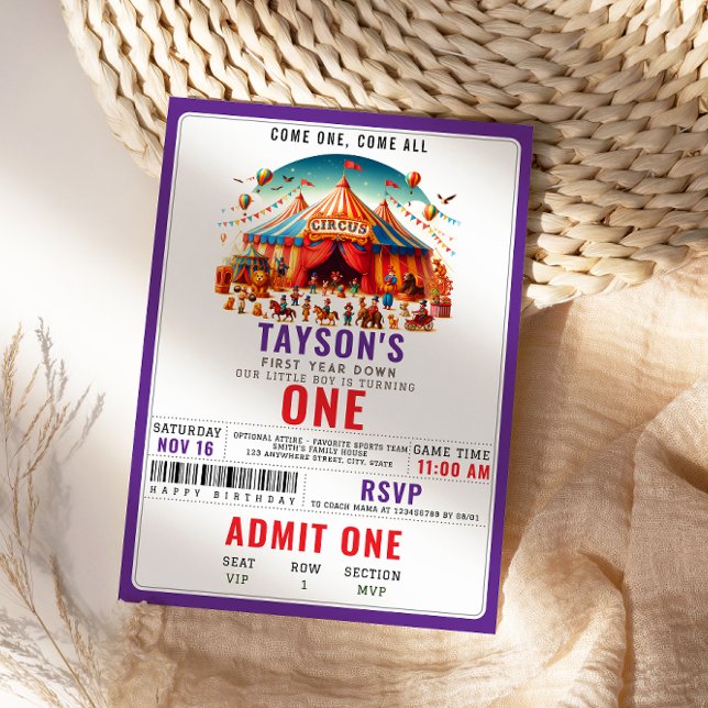 Modern Cute Circus Carnival Festival 1st Birthday Invitation (Creator Uploaded)