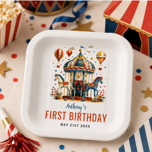 Modern Cute Circus Carnival Festival 1st Birthday Paper Plate