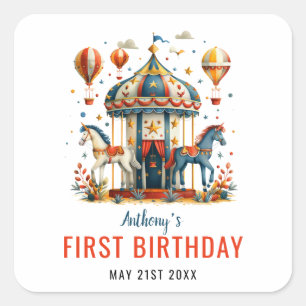 Modern Cute Circus Carnival Festival 1st Birthday  Square Sticker