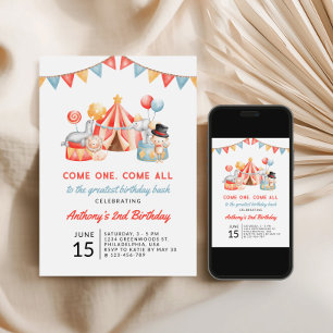 Modern Cute Circus Carnival Festival 2nd Birthday Invitation