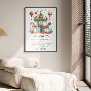 Modern Cute Circus Carnival Fiesta First Birthday Poster