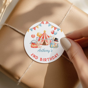 Modern Cute Circus Carnival Fiesta Second Birthday Classic Round Sticker