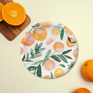 Modern Cute Citrus Orange Baby Shower Paper Plate