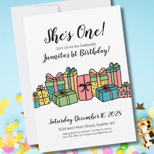 Modern Cute Colourful 1st Birthday Invitation