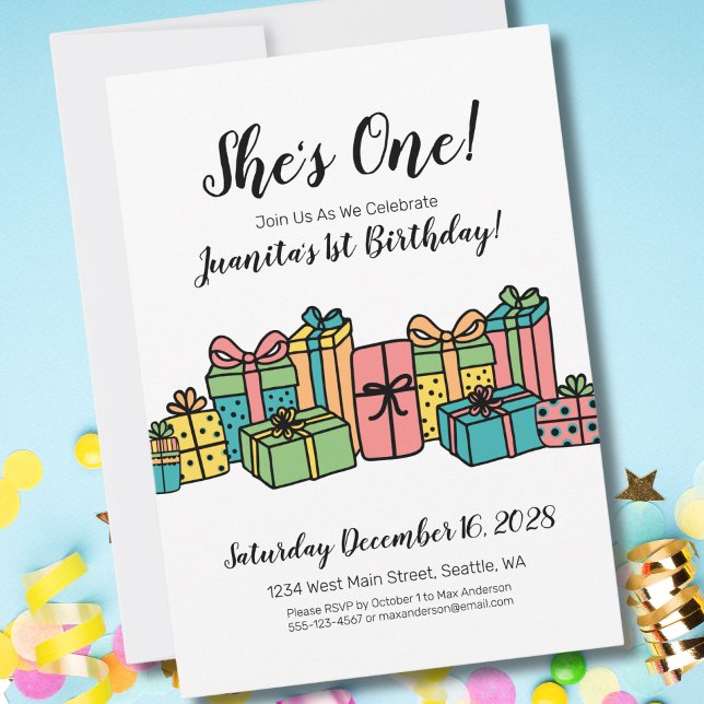 Modern Cute Colourful 1st Birthday Invitation (Modern Classic Cute Party Colorful 1st Birthday Invitation)