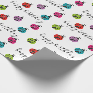 Modern Cute Colourful Birthday Ladybug Wrapping Paper