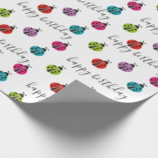 Modern Cute Colourful Birthday Ladybug Wrapping Paper (Corner)
