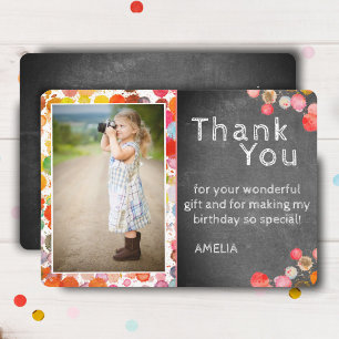 Modern Cute Colourful Blots Photo Birthday Thank You Card