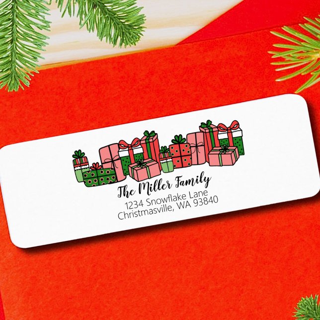 Modern Cute Colourful Christmas Return Address (Simple Modern Cute Colorful Red Pink Christmas label)
