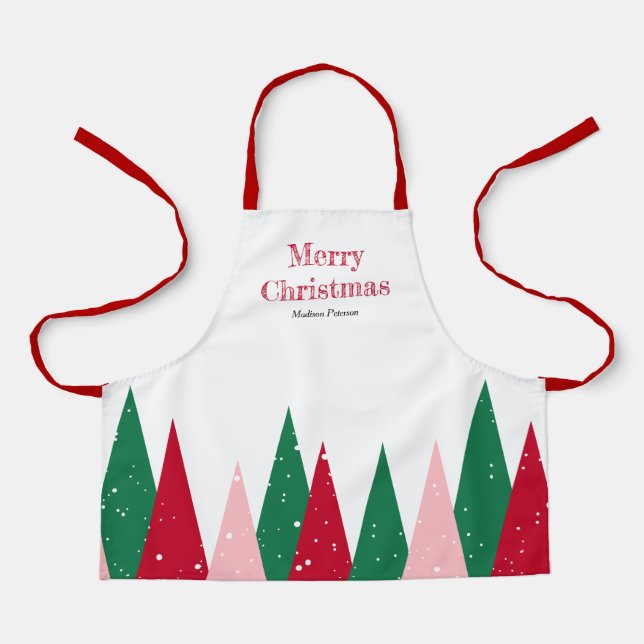 Modern Cute Colourful Christmas Tree Kids Apron (Front)