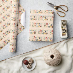 Modern Cute Colourful Merry Christmas Peach Wrapping Paper
