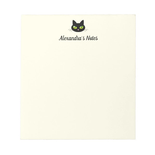 Modern Cute & Cool Personalised Black Cat Head Notepad (Front)
