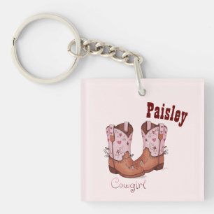 Modern Cute CowGirl Boots Pink  Key Ring