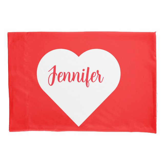  Modern cute custom Bright Red & White Heart Love  Pillowcase (Front)