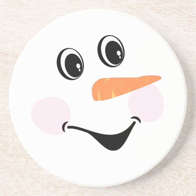 Modern Cute Custom Smiling Snowman face Coaster (Front)