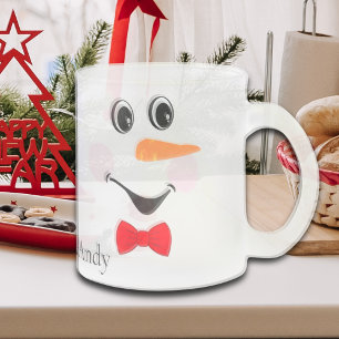 Modern Cute Custom Smiling Snowman face   Frosted Glass Coffee Mug